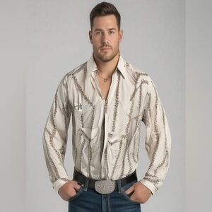 American Eagle Vintage Western Slim Vine Pearlized Snap Button Long Sleeve Shirt